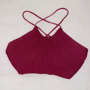 Princess Polly Magenta Key Hole Knit Crop Top Tie Back